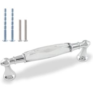 Uenhoy 2 Pcs Crystal Cabinet Pulls Handles 5 Inch Hole Spacing Chrome Silver Glass Handle Pulls Modern Crystal Drawer Pulls Bar Cabinet Pulls
