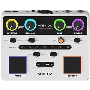 AUDOTA AVE100 Multi Effect Vocal Processor Triple Intelligent Loop Cancellation, OTG Audio Interface for Singers, Podcasters, Live Streaming & Home Studio