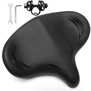 BUCKLOS Extra Wide Comfort Bike Seat Cushion for Men Women - Bicycle Big Soft Foam Padded Seats for Exercise Bike/Peloton/Ebike/Stationary Bike/Spin Bike (W14"-Oversized comfy rides-Black)