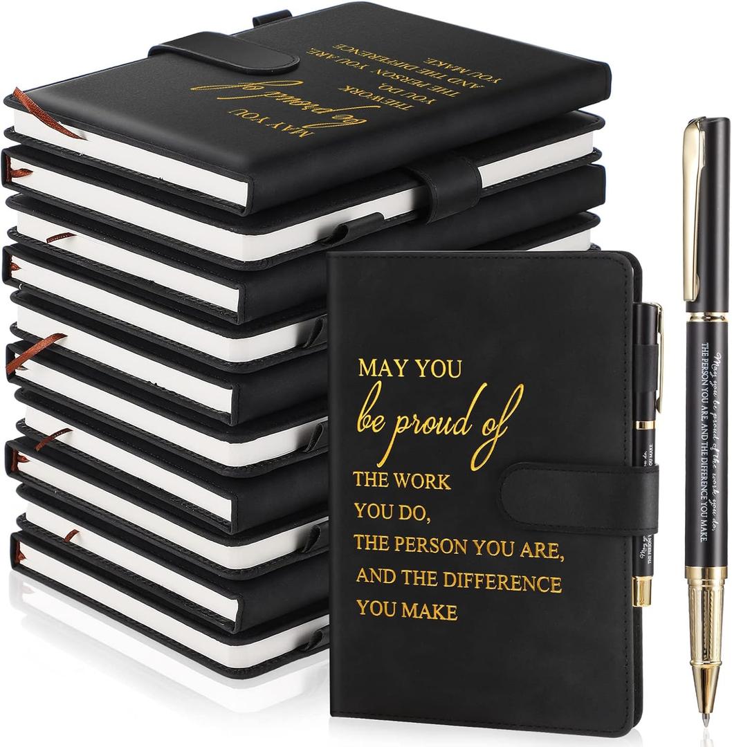 Qilery 28 Pcs Team Appreciation Gifts Bulk Employee Thank You Gift A5 Leather Journal Notebook with Ballpoint Pen for Christmas Student Teacher Volunteer Management(Proud)
