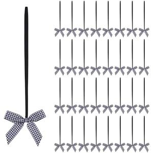 Meseey 30pcs 8 Inch Stretch Elastic Loops with Pre-Tied Black White Plaid Ribbon Bows for Gift Wrapping,Baby Showers, Weddings, Christmas Boxes (8 Inch, Black and White),2pcs