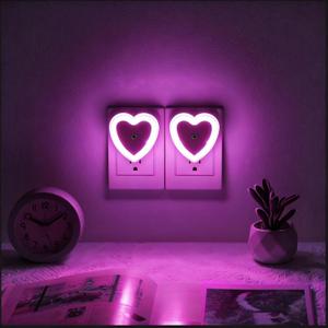 LED Night Lights Plug in(2-Pack), Dusk to Dawn Sensor Auto-On/Off, Cute Nightlight Heart Shaped 0.5W for Bedroom, Bathroom, Kids Room, Nursery, Hallway (Pink)