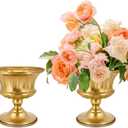 Gold Vase for Centerpieces Compote Bowl: Wedding Pedestal Vase 5.9 Inch Metal Flower Urn for Table Party Home Decor Set of 2
