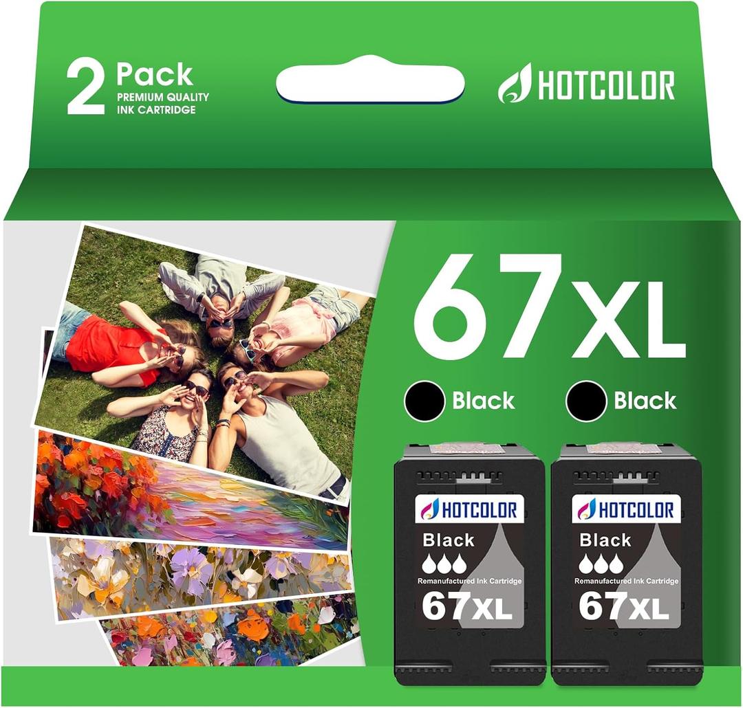 67xl Black Ink Cartridge Replacement for hp Ink 67 for hp 67 Cartridge use with deskjet 2755e 2700 4155e 2855e Envy 6055e 6000 6400 Printer (2 Black)