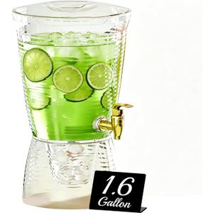 1 Pack Drink Dispenser for Parties 1.6 Gallon, Large 6L Plastic Water Dispenser, Juice Beverage Dispensers for Counter Tops for Restaurants, Hotels, BBQ, Picnic, Party
