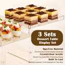 3Pc Acrylic Dessert Table Display Stands Set, Clear Dessert Stand, Buffet Risers Holder for Cupcakes Desert Pastry Food Treat Tier Cookie Serving Trays Stand for Wedding Birthday Baby Shower Tea Party