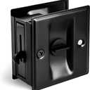 HOMOTEK Privacy Sliding Door Lock with Pull - Replace Old, Pocket Locks Hardware Quickly and Easily, 2-3/4x2-1/2, for 1-3/8 Thickness Door, Black