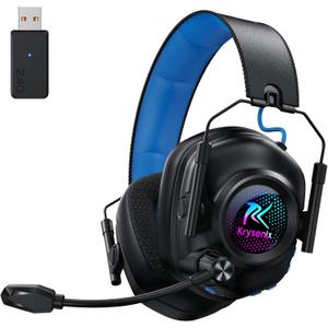 2.4GHz Wireless Gaming Headset with Noise Cancelling Microphone, Bluetooth 5.4, RGB Lighting, 40Hr Battery, Gaming Headphones for PC, PS5, PS4, Switch, Laptop, Mobile, Mac(Black Bule)