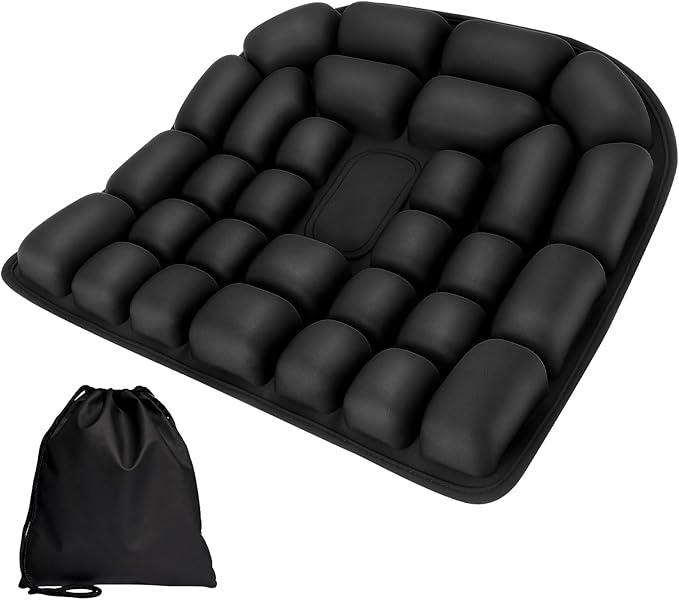 HLCZLUZ Seat Cushion, Office Chair Cushion with Storage Bag, Travel Seat Cushion for Airplane, Press Type Air Inflatable Airplane Seat Cushions for Plane, Car, Office (Single-Sided Black, Round)