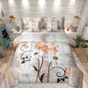 Orange Grey Bedding Sets Rustic Flowers Bed In A Bag Queen Comforter Set 7 Piece,Farmhouse Country Daisy Comforter and Sheets for Kids Girls Women,Vintage Oil Painting Bed Set Ombre Room Decor