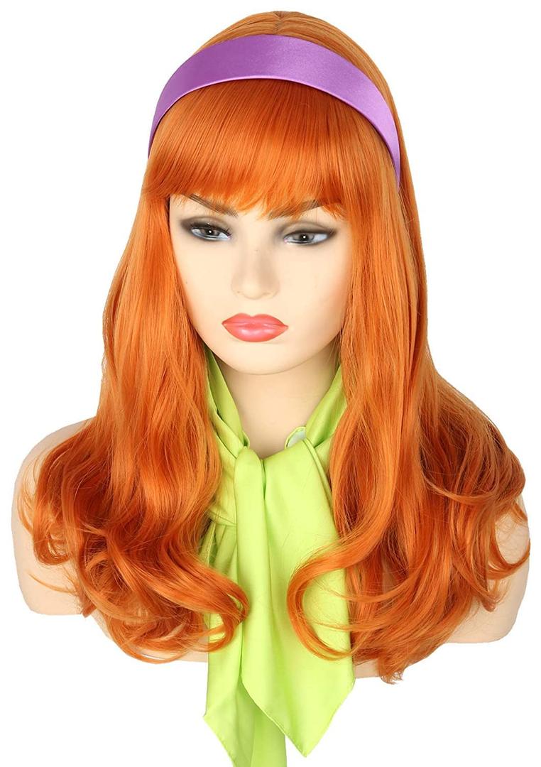 Topcosplay Daphne Wig Headband and Scarf Orange Wavy Wigs for Women or Girls