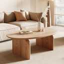 Honyee Modern Oval Coffee Table, Small Coffee Tables for Living Room - Oak Wood Top with Solid Legs, Wooden Center Table Easy Assembly for Living Room &Bedroom,Office, Natural, 39.3 inches x 23.6 inches x 16.5 inches