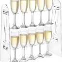Vessena 2 Tier Acrylic Champagne Wall Holder for Party Champagne Flute Glass Stand Tabletop Stemware Hanging Display Rack Glass Rack Standing Drink Tower Shelf (Clear & Holographic, 10 Slots)
