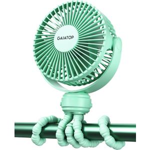 Gaiatop Mini Portable Stroller Fan, Battery Operated Small Clip on, Detachable 3 Speed Rechargeable, 360 Rotate Flexible Tripod Better Cooling for Car Seat Crib Treadmill Travel Green
