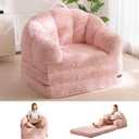 MAXYOYO Folding Sofa Bed, 2 in 1 Convertible Sofa to Lounger Comfy Single Bean Bag Chair for Adults, Floor Sleeper Couch with Handle, Faux Fur Couch Bed for Living Room Bedroom, Pink
