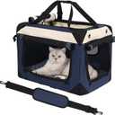 KVIDA Soft-Sided Pet Carrier 24"x16"x16" for 2 Cats or Small Dogs (Up to 55lbs), Waterproof, Foldable & Machine Washable, Plush Travel Crate & Portable Cat Bed for Home & Travel Use (Navy Blue)