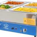 TOPKITCH ETL Listed 4 Pan Commercial Food Warmer,Electric Countertop Bain Marie Stainless Steel Buffet Steam Table for Catering and Restaurants(4×1/2 GN Pan,120V/1700 Watts