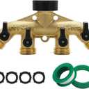 ATDAWN 4 Way Brass Hose Splitter, 3/4" Brass Hose Faucet Manifold, Garden Hose Adapter Connector