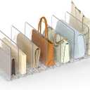 Bag & Purse Organizer for Closet: Adjustable Clear Handbag Storage Shelf - Plastic Clutch Dividers for Closet Organizers and Storage - Keep Carteras & Pocketbook Upright (2 Bases+7 Dividers)