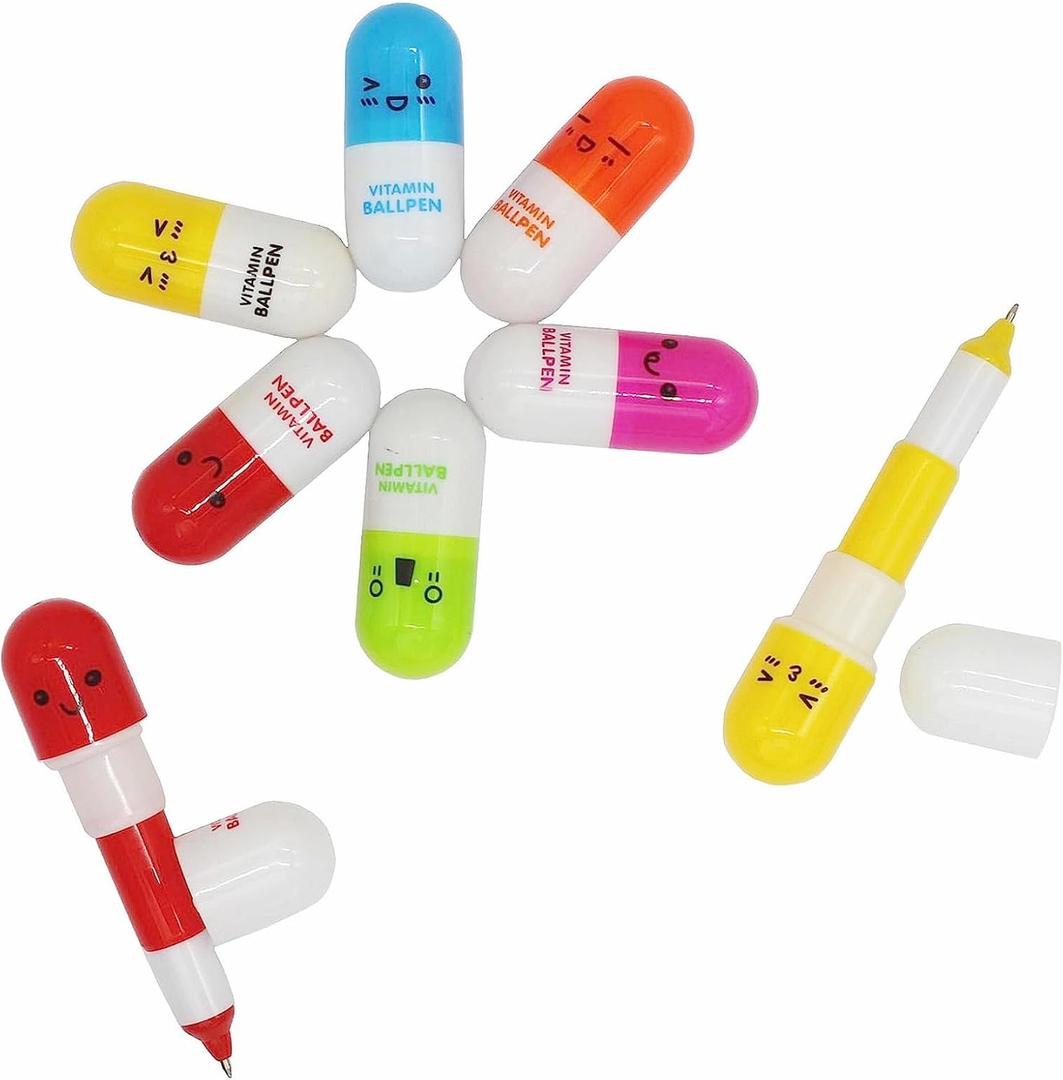 40pcs Vitamin Pill Ballpoint Pen Cute Cartoon Retractable Ball Pen Smiling Face Ball Pen 