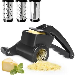 LHS Cheese Grater Hand Crank Set of 3, Rotary Cheese Grater Parmesan Cheese Shredder Handheld for Grating and Shredding Hard Cheese, Chocolate, 3 in 1,Black)