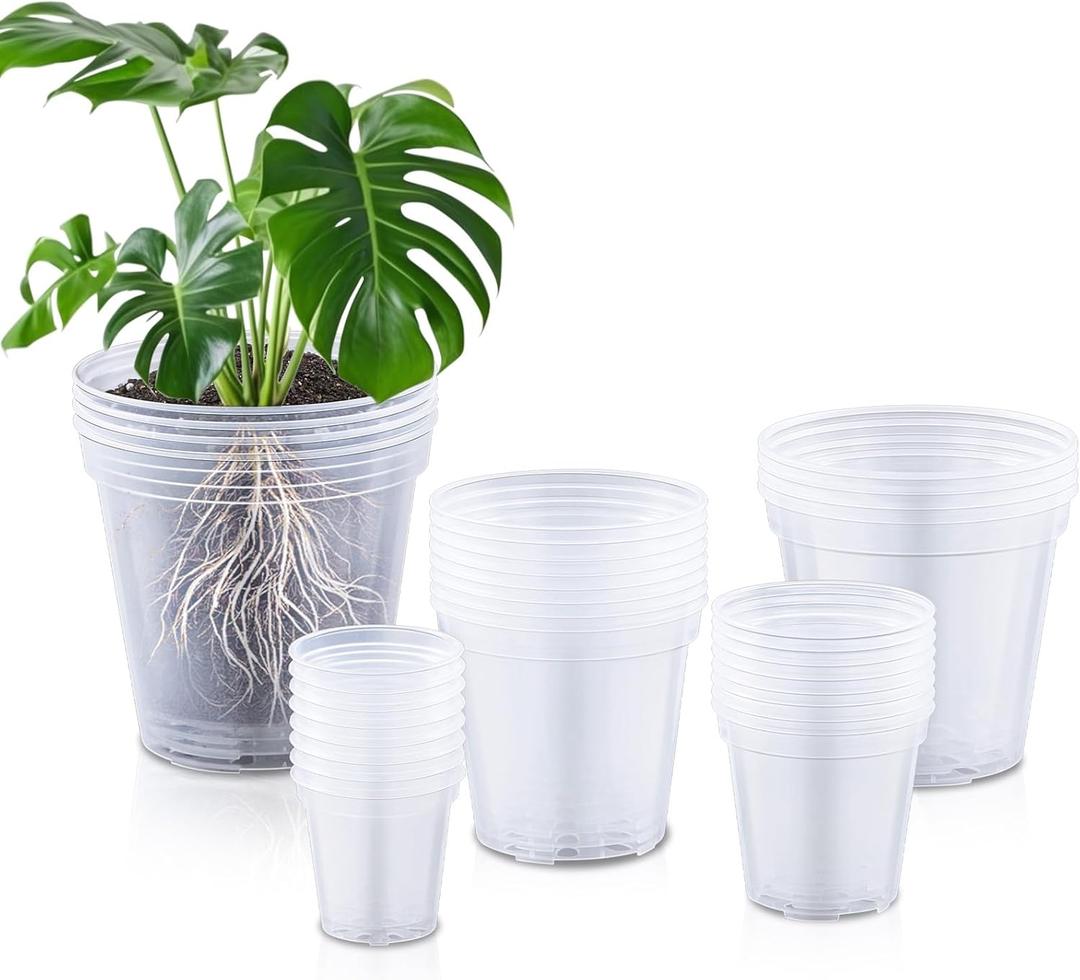 Vesici 32 Pcs 3/4/5/6/7 Inch Large Size Clear Nursery Pots Variety Pack Plant Pots with Drainage Holes Planters for Indoor Plants Flexible Transparent Plastic Plant Bottle Succulents
