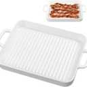 Bacon Cooker for Microwave Oven,Ceramic Microwave Bacon Tray,White Bacon Cooker Meat Rack for Oven, Square Baking Tray,Multi-Functional Microwave bacon Cooker,Microwave-Safe