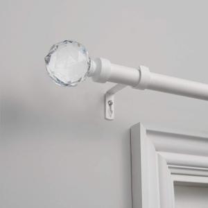 EXCLUSIVE HOME Crystal Ball 1" Curtain Rod and Coordinating Finial Set, Matte White, Adjustable 66"-120"