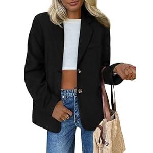 PRETTYGARDEN Blazers for Women Business Casual 2025 Fall Fashion Dressy Oversized Faux Suede Suit Jackets Work Office Clothes (Black, Large)