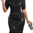 Cololura Sexy Elegant Women Sequin Tassel Bodycon Midi Dress Party Evening Gown Formal Dress (Large, Black Cold Shoulder)