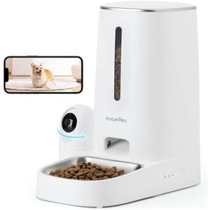 FUKUMARU Automatic Cat Feeder with Rotating Camera,1080P HD Video with Night Vision, 5G WiFi APP Control Pet Feeder, 2-Way Audio, Low Food, Motion & Sound Alerts
