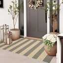 Sungea Striped Outdoor Front Door Mat 24"x51", Cotton Hand Woven Rug Indoor Doormat Washable Black and Tan Rug Runner, Foldable Front Door Rugs for Entryway/Farmhouse/Home Entrance