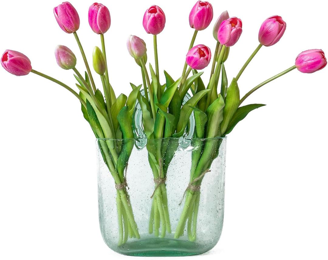 DUYONE 15pcs Artificial Tulips Flowers, Latex Bouquet, Fake Tulips for Office Wedding Party Home Kitchen Garden Decoration-B Peachblow