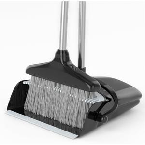Broom with Dustpan Combo Set 54" Long Handle Angle Broom and Dust Pan for Home Office Cleaning Sweeping (Black and Grey)