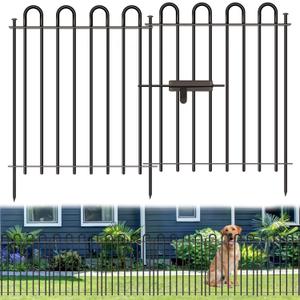 5 Panels Decorative Garden Fence with Gate, 32 in (H) x 10.8 ft (L) Metal Thick Tube No Dig Dog Fence Outdoor for Yard, Rustproof Tall Animal Barrier Fencing, Garden Edging Border for Yard, Patio