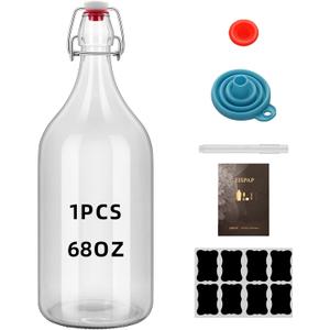 64oz Flip Top Glass Bottle 2 Liter Swing Brewing with Stopper for Beverages, Oil, Vinegar, Kombucha, Beer, Water, Soda, Kefir Airtight Lid & Leak Proof Cap Clear (clear 1 pc)
