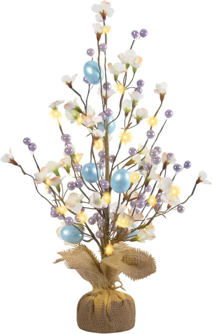 RoseCraft Easter Decorations, Artificial 18 Inch Easter Egg Tree Tabletop Decor with Delicate Ornaments, for Home Party Wedding Holiday Spring Summer Decoration, Purple/Blue.