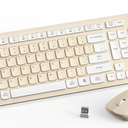 Wireless Keyboard and Mouse Combo, Full-Sized Wireless Keyboard and Adjustable DPI Mouse, 2.4GHz USB Receiver, Keyboard and Mouse for PC, Windows, Desktop, Laptop (Latte Color)
