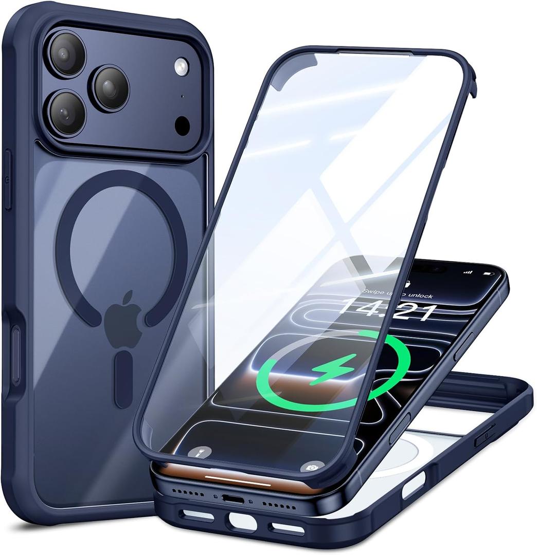 VOFATA for iPhone 17 Pro Max Case, 360 Full Body with Built-in 9H Tempered Glass Screen Protector, Fit for MagSafe, Mil-Grade Drop Protection, Drop Proof Magnetic iPhone 17 Pro Max Phone Case, Blue