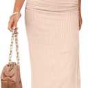 PRETTYGARDEN Women's 2 Piece Summer Outfits Crewneck Tank Tops Split Bodycon Midi Skirt Set (Apricot)
