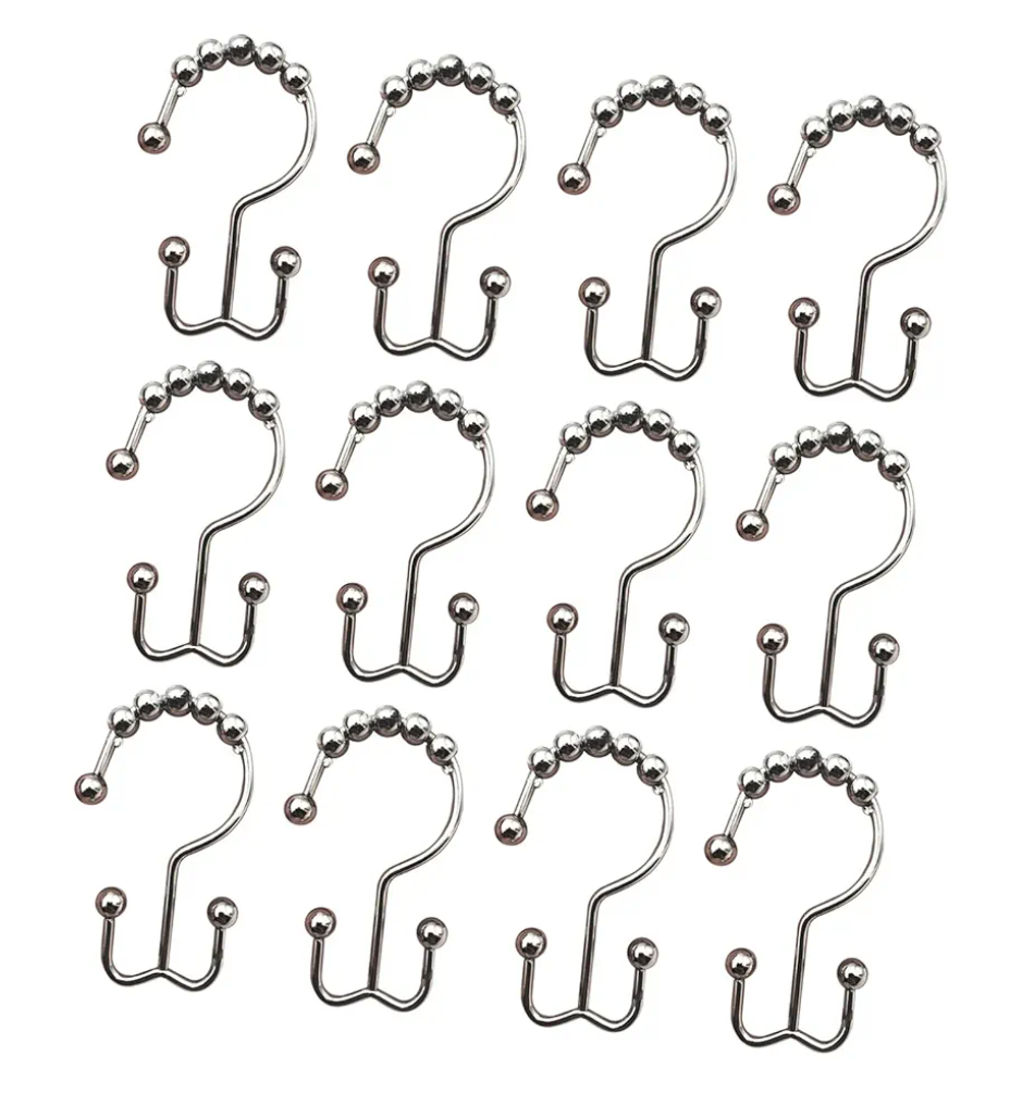 12Pcs Stainless Steel Double Glide Shower Curtain Hooks Double Sided Shower Curtain Hooks for Bathroom