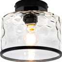Zlepmlla Glass Ceiling Light, Black Semi Flush Mount with Hammered Glass Shade, Farmhouse Light Fixture for Hallway, Bathroom, Entryway, Kitchen,Living Room