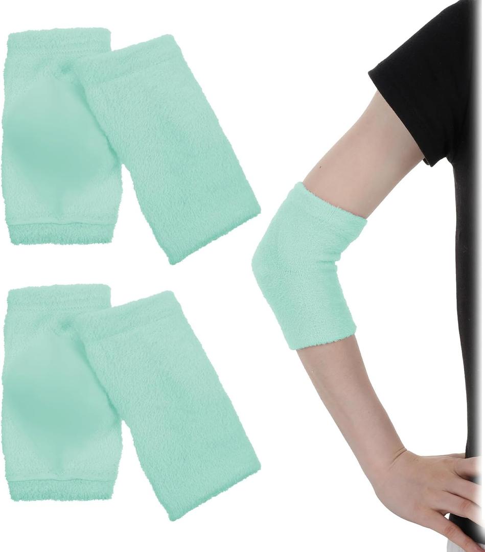 2 Pairs Elbow Protectors for Elderly,6.89X3.74 In Dry Elbow Treatment,Elbows Protector Beauty Gel Moisturizing, for Moist Chapped Dry Skin Care,Cover Heel Socks,Elbows Sleeves,Light Green
