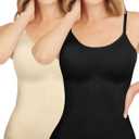 AURUZA 2PCS Womens Shapewear Tummy Control Scoop Neck Camisole Tops for Women Seamless Compression Tank Top Regular Plus Size (Small, Black + Beige)