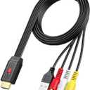 Neoteck RCA to HDMI Converter 150cm/5ft AV to HDMI Cable Supports 16:9/4:3 Conversion Built-in AV Cable for Vintage Movies or Life Videos Plug and Play Widely Used in DVD VCR Player-Male RCA Input