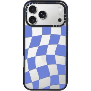 Clear TPU Phone Case Cover for iPhone with Design, Drop Protection, Cute Case for Girl Women (Clear-Blue Checkered, iPhone 17 Pro)