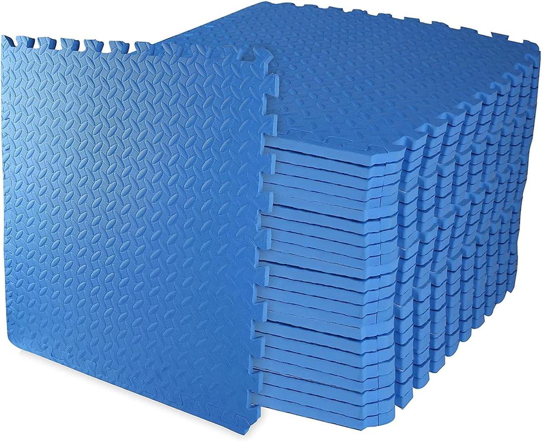 Elevon Puzzle Exercise Gym Flooring Mat, 3/4" Thick EVA Interlocking Foam 24 Tiles Workout Mat for Home Gym, 96 Sq Ft, Navy