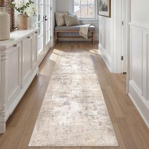 2x7 Washable Runner Rug Beige Grey Abstract Non Slip Soft Low Pile Hallway Kitchen Rug Neutral Modern Carpet for Laundry Bathroom Bedroom Living Room Home Decor
