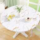 Misaya Round Fitted Tablecloth with Elastic Edge, Waterproof Oil Proof Plastic Table Cover, Vinyl Flannel Backed Tablecloth Fits 45"-56" Round Tables for Dinner, Outdoor, Picnic, White Gold Marble