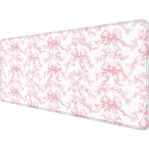 Coquette Pink Floral Large Mouse Pad 31.5x15.7inch, Trendy Girly Pink Bow Peony Flower Aesthetic Large Extended Computer Desk Mat Mousepad for Keyboard and Mouse, Preppy Desk Accessories